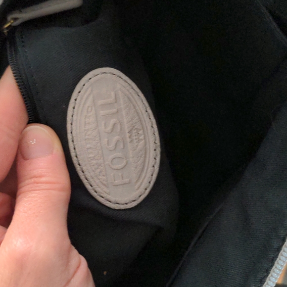 Fossil "Karli" Grey, w/ White & Black Stripes Leather Hobo Shoulder Bag - Picture 6 of 6